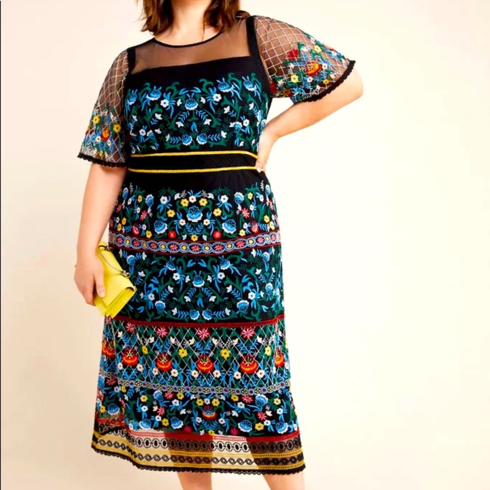 ANTHROPOLOGIE Esther Embroidered Midi Dress 24